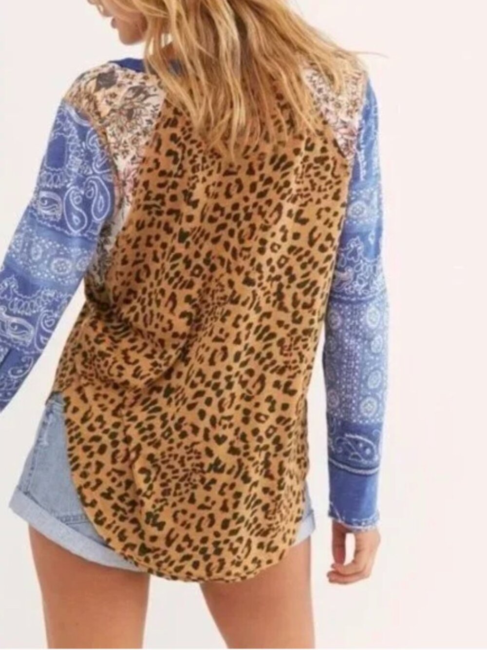 Free People We The Free Friday Night Mixed Print Long Sleeve Top Boho Cozy XS - Picture 2 of 13